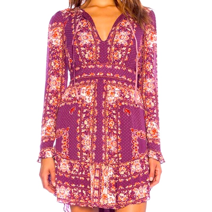 Free People Revolve Berry Bridget The Peasant Mini Tunic Dress Sz M